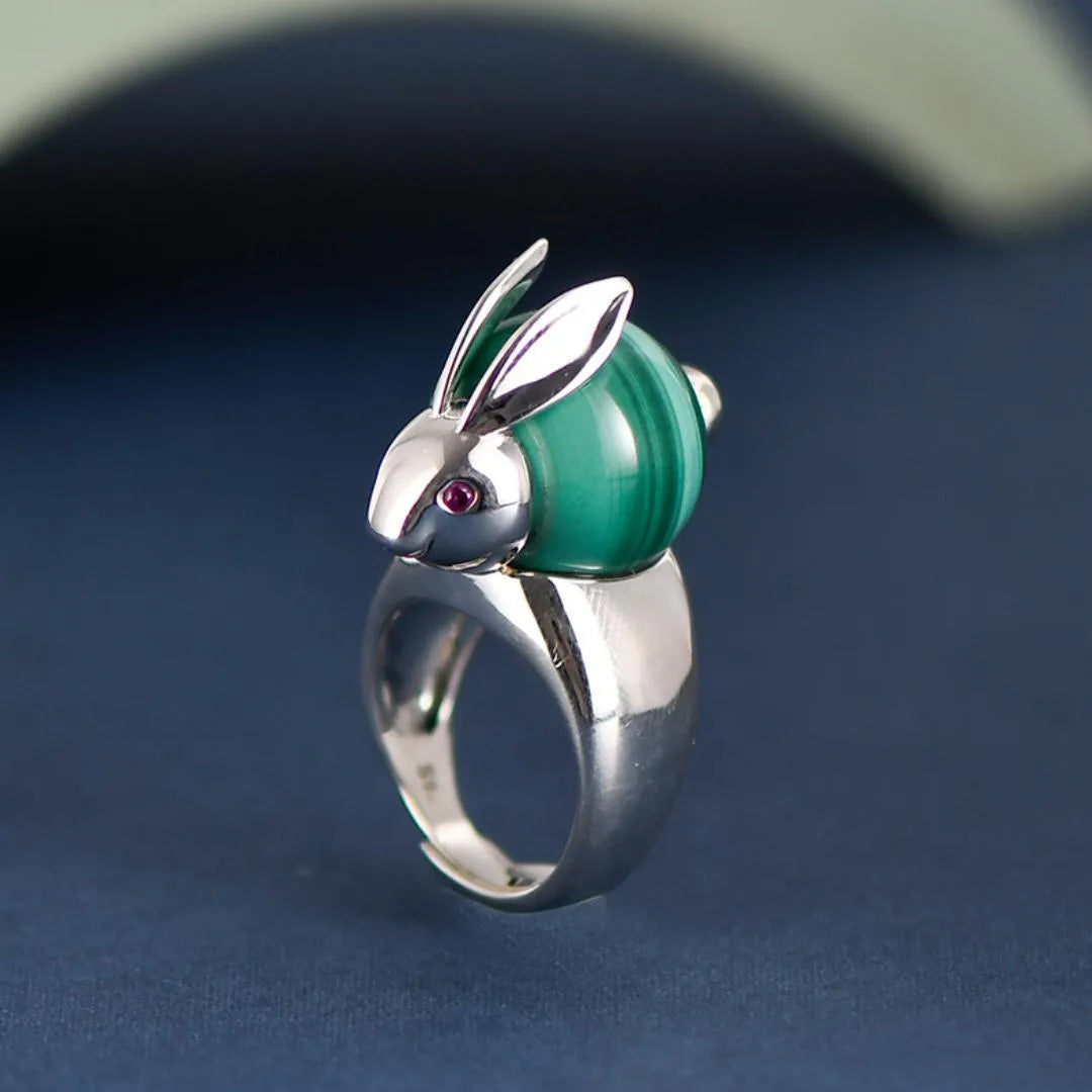 Bague Malachite "Lapin de Chance" Argent