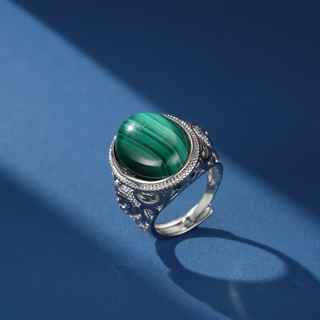 Bague Malachite ou Œil de Tigre "Énergie Spirituelle" Argent