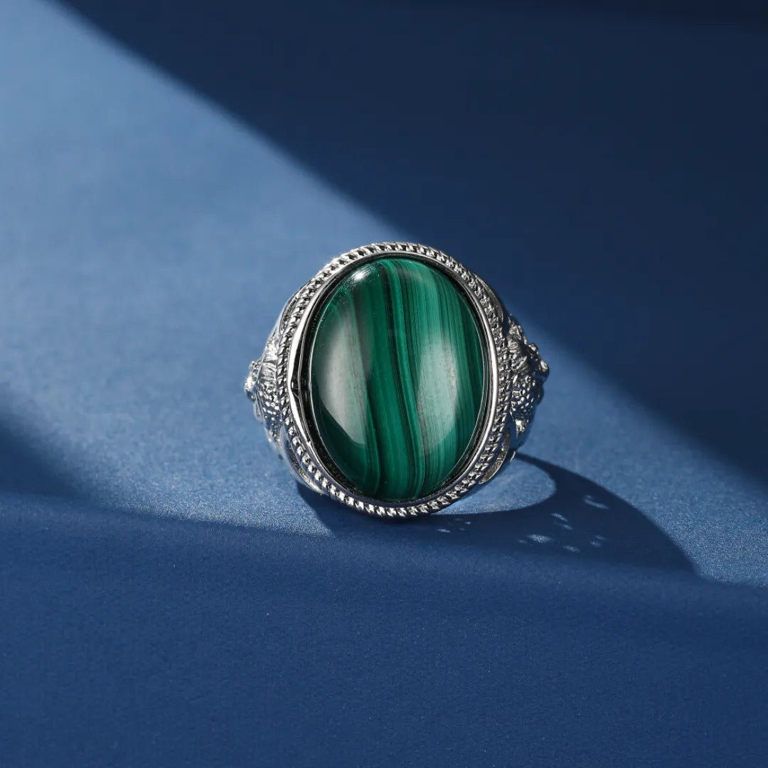 Bague Malachite ou Œil de Tigre "Énergie Spirituelle" Argent