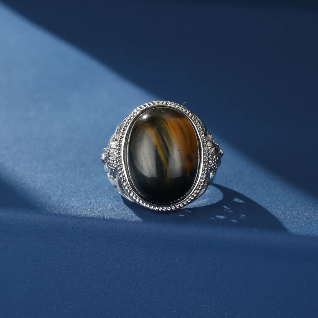 Bague Malachite ou Œil de Tigre "Énergie Spirituelle" Argent