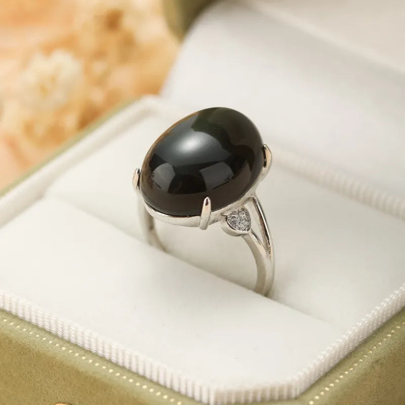 Bague Obsidienne Arc en Ciel "Harmonie Intérieure" Argent