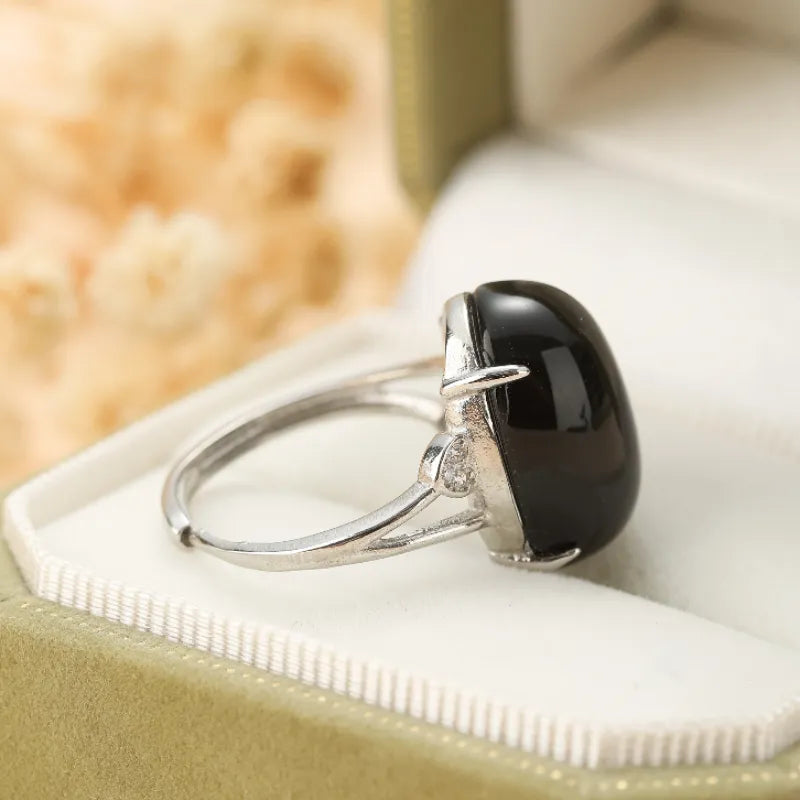 Bague Obsidienne Arc en Ciel "Harmonie Intérieure" Argent
