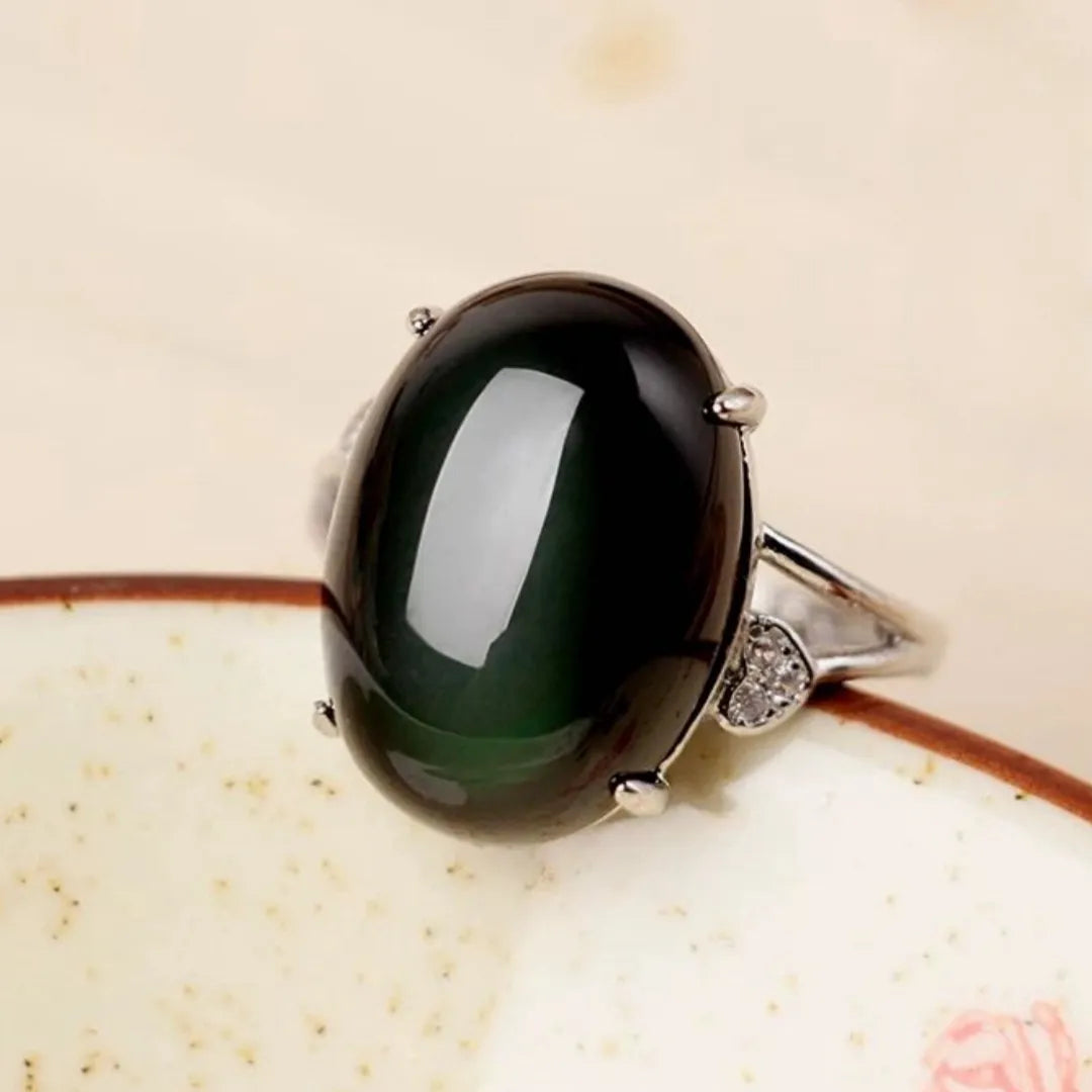 Bague Obsidienne Arc en Ciel "Harmonie Intérieure" Argent
