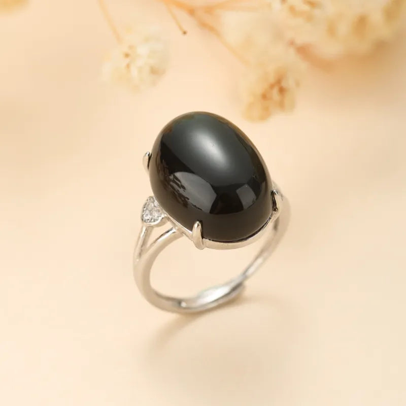 Bague Obsidienne Arc en Ciel "Harmonie Intérieure" Argent