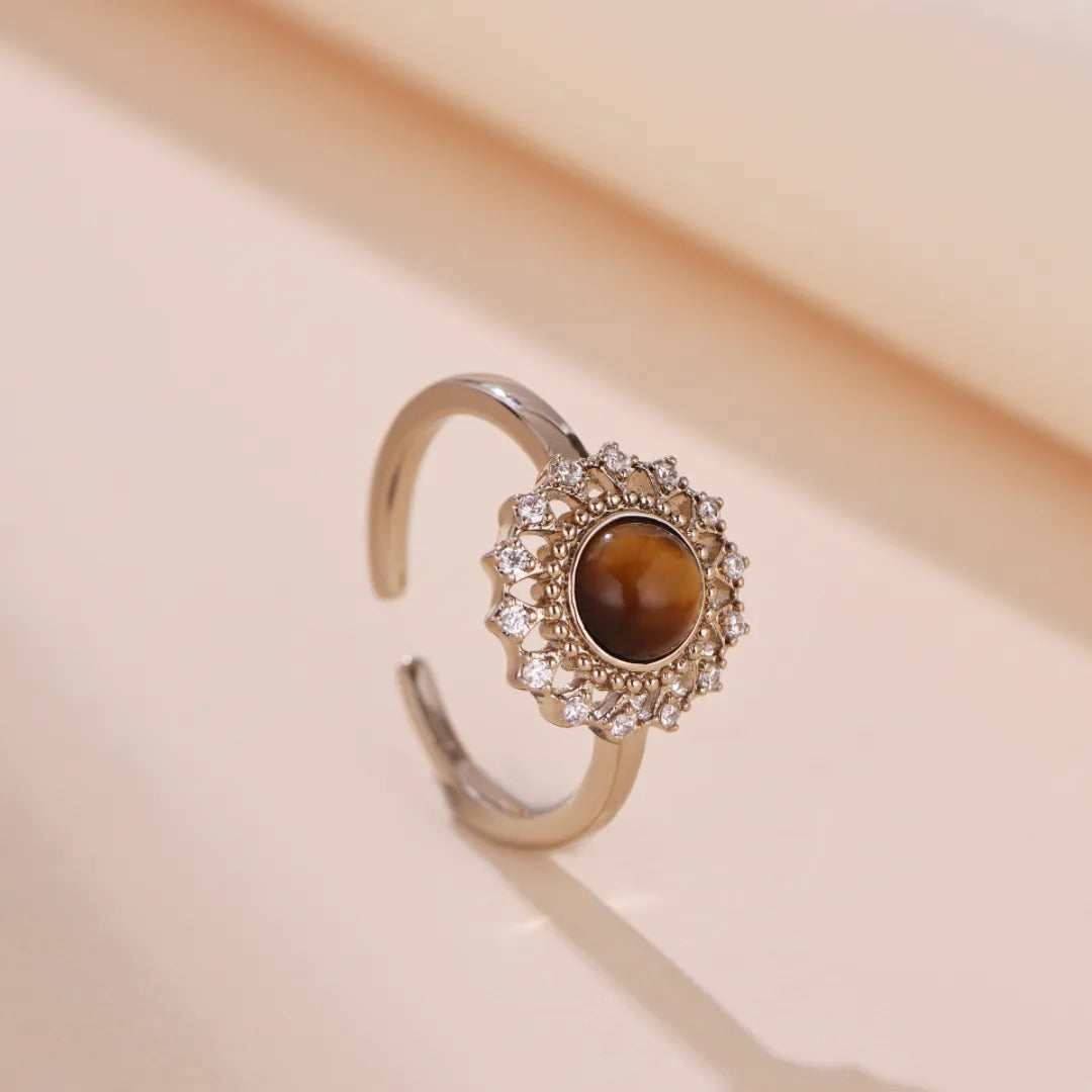 Bague Œil de Tigre "Fleur de Soleil" Argent