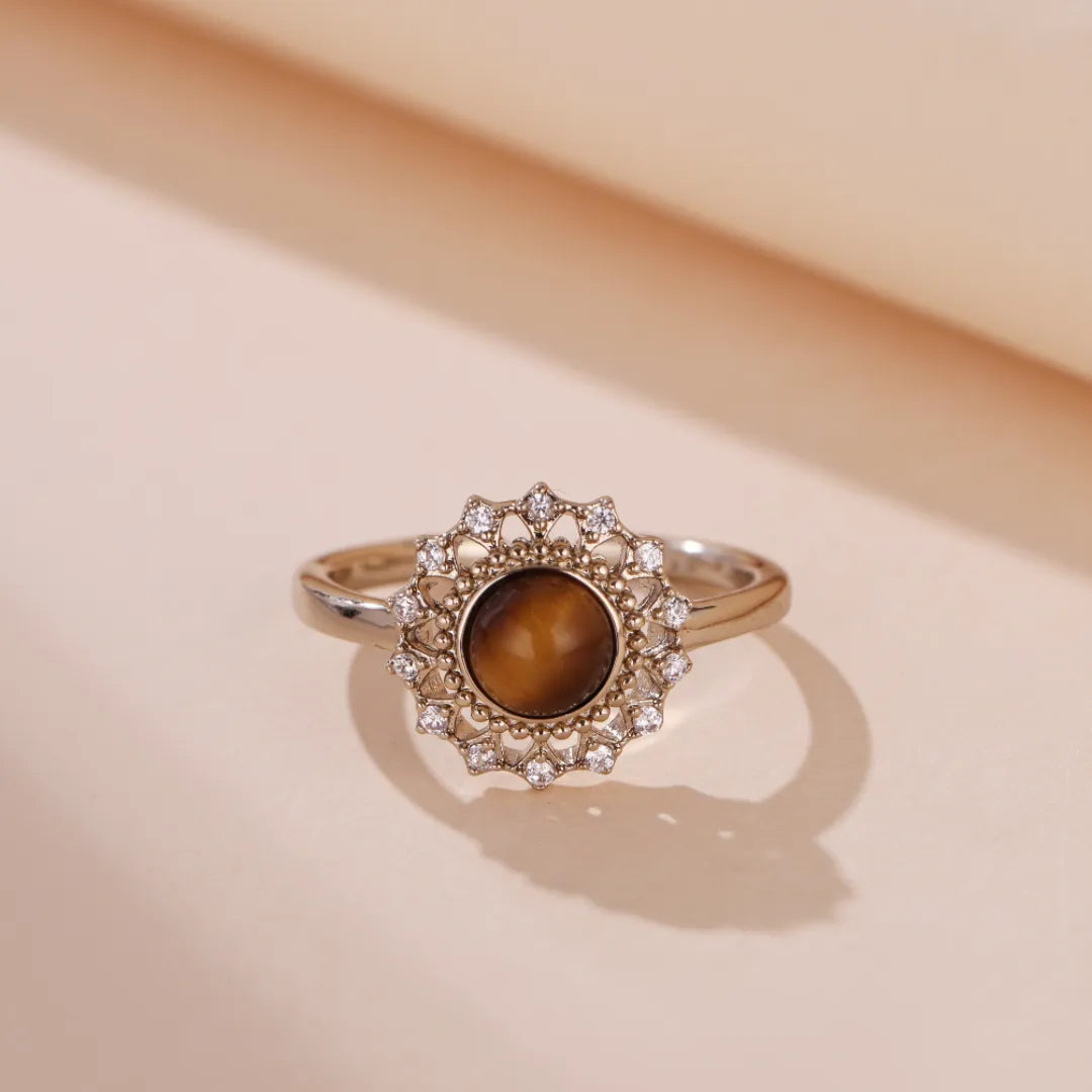 Bague Œil de Tigre "Fleur de Soleil" Argent