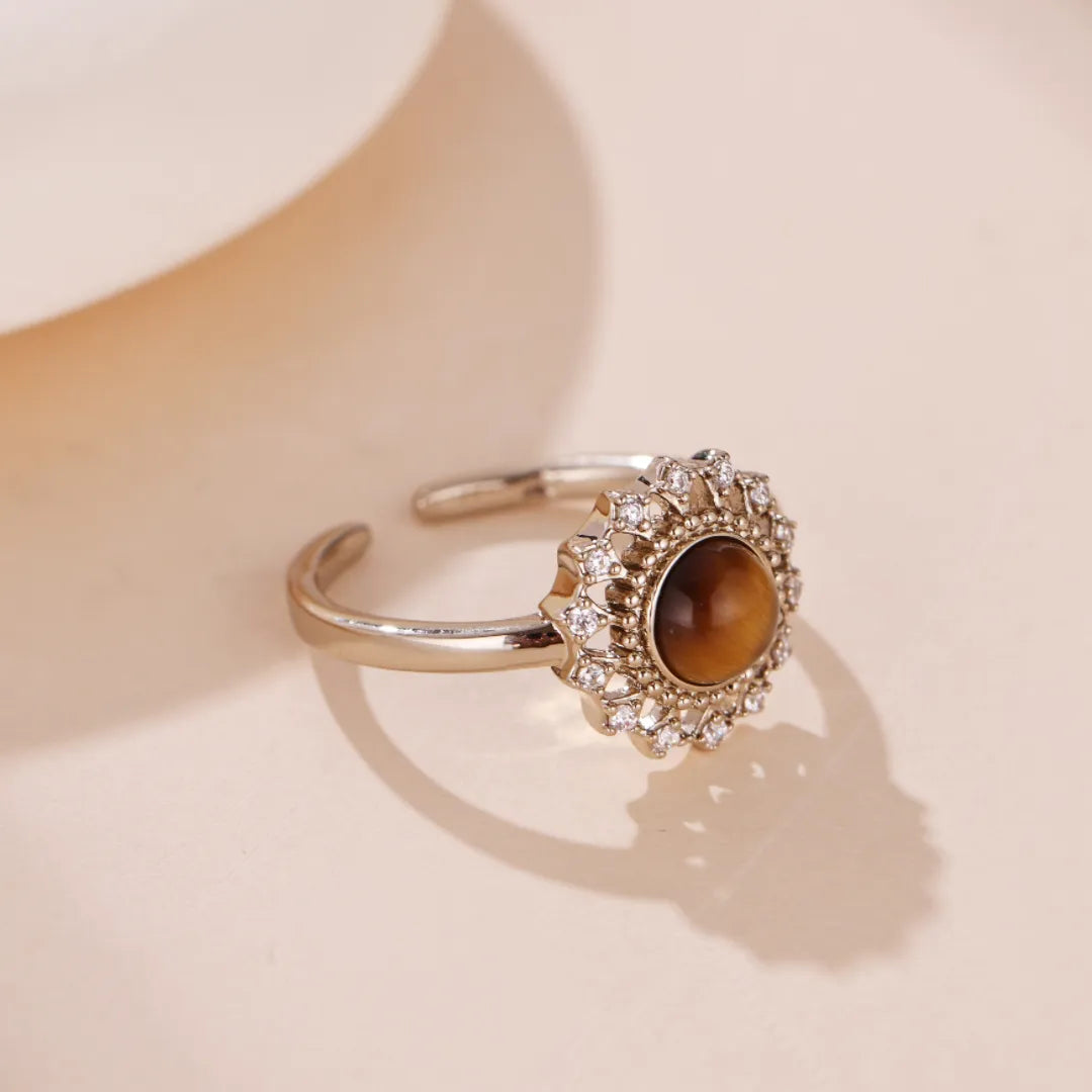 Bague Œil de Tigre "Fleur de Soleil" Argent