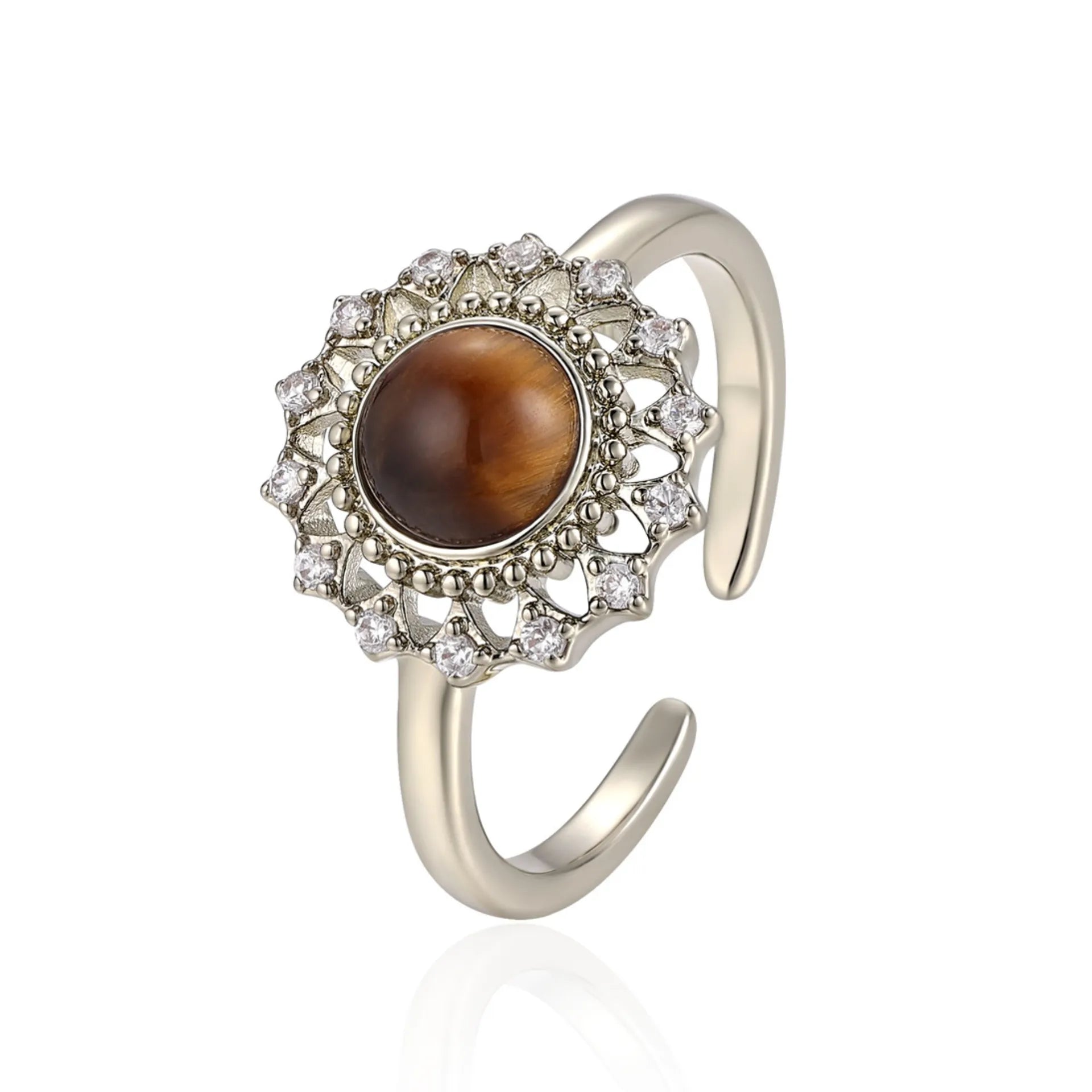 Bague Œil de Tigre "Fleur de Soleil" Argent