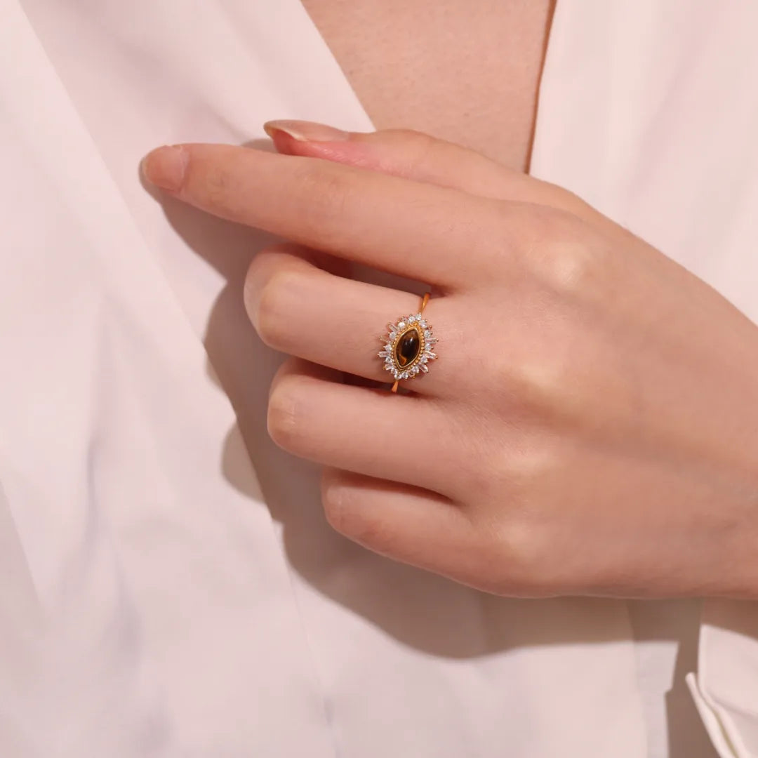 Bague Œil de Tigre "Œil d'Aurore" Argent Doré Or
