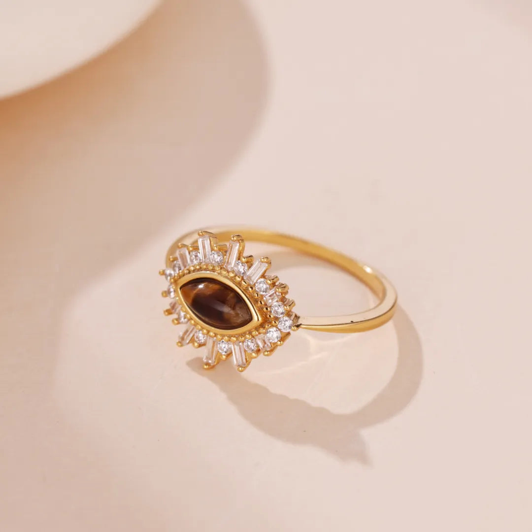Bague Œil de Tigre "Œil d'Aurore" Argent Doré Or
