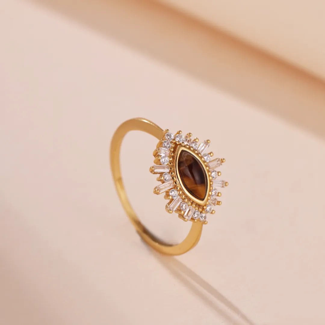 Bague Œil de Tigre "Œil d'Aurore" Argent Doré Or