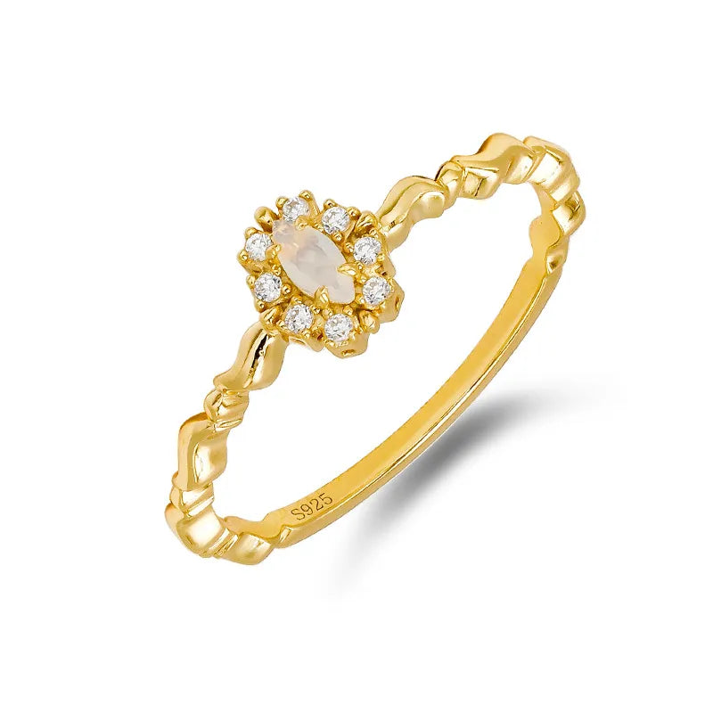 Bague Opale "Pureté Céleste" Argent Doré Or