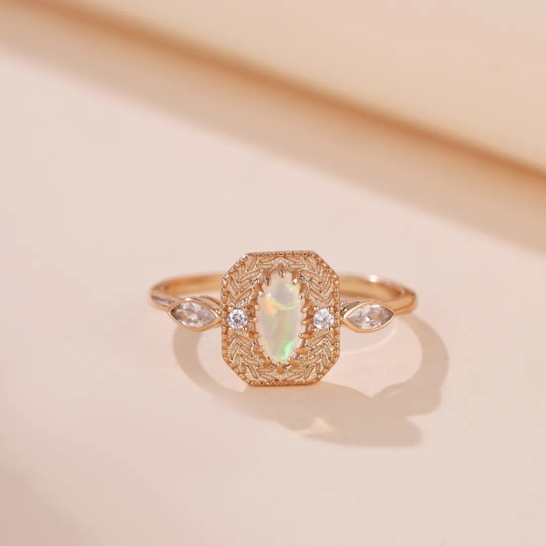 Bague Opale "Épis d'Espoir" Argent Doré Or