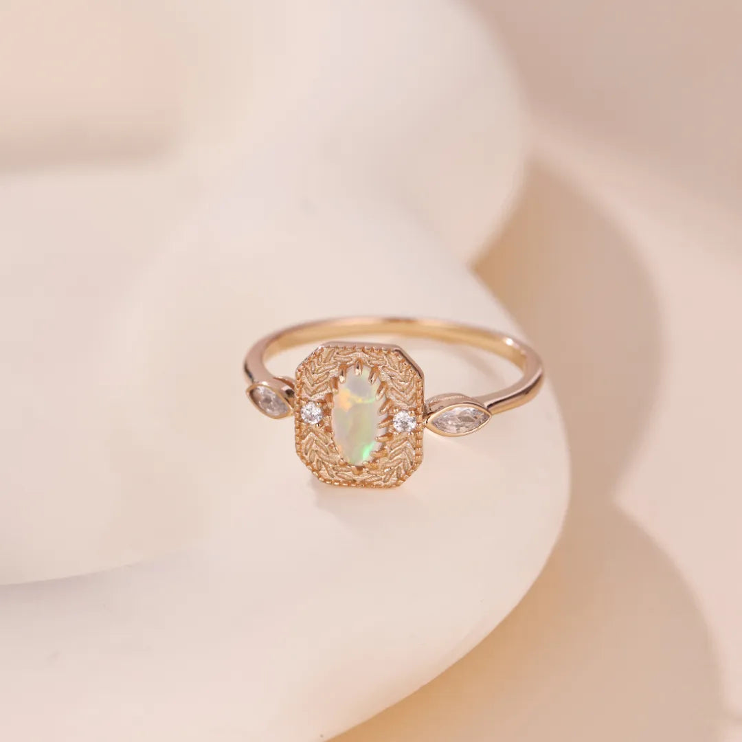 Bague Opale "Épis d'Espoir" Argent Doré Or