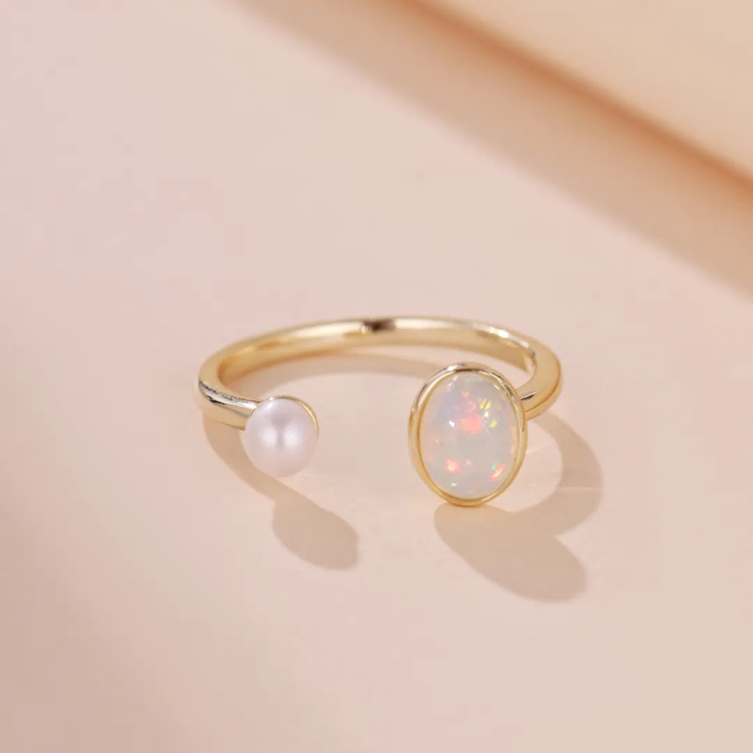 Anillo Ópalo "Reflejos Místicos" Plata Dorada Oro