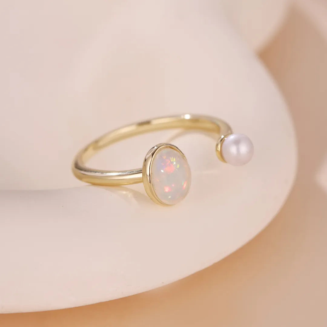 Anillo Ópalo "Reflejos Místicos" Plata Dorada Oro