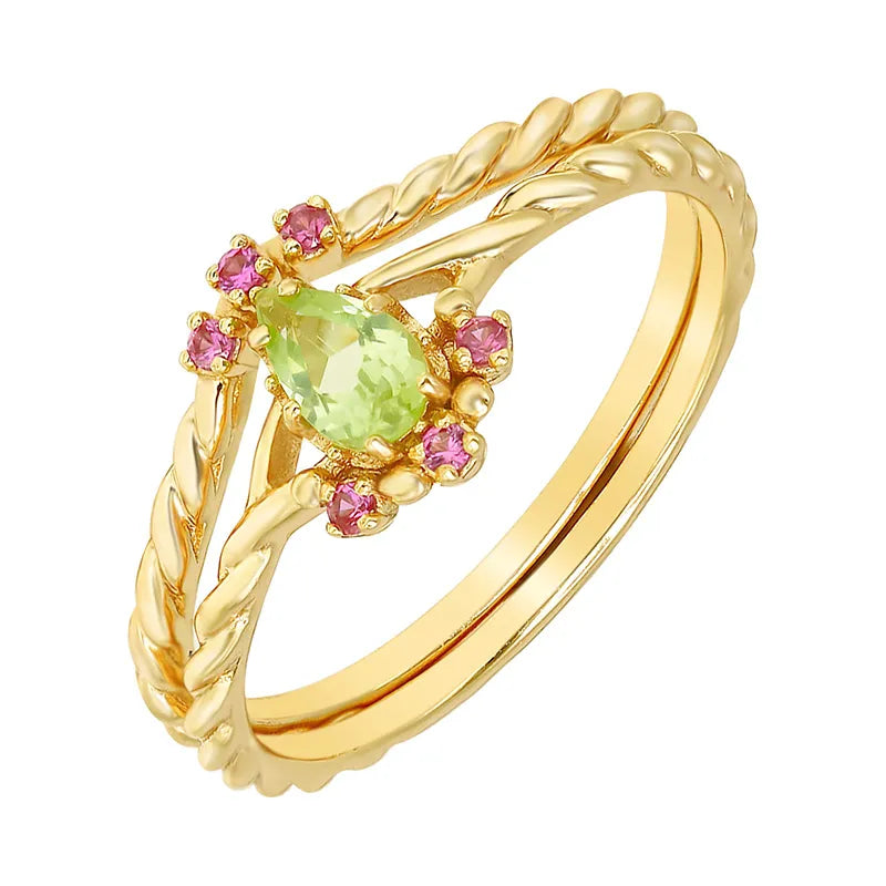 Bague Péridot et Cornaline "Optimisme" Argent Doré Or