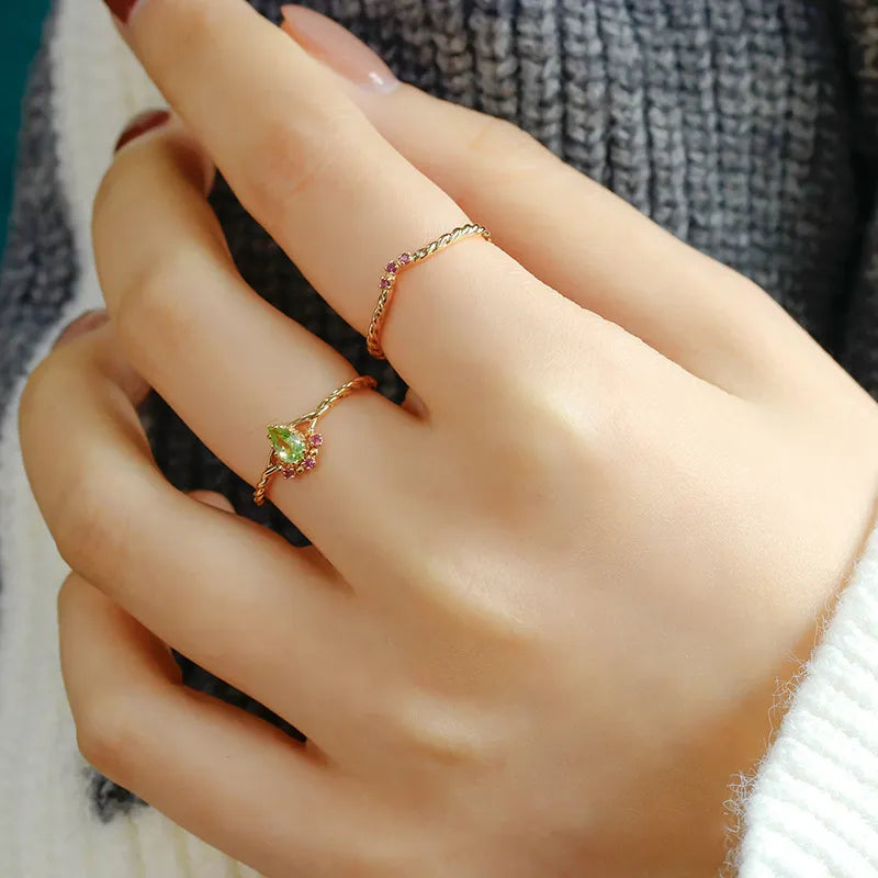 Bague Péridot et Cornaline "Optimisme" Argent Doré Or