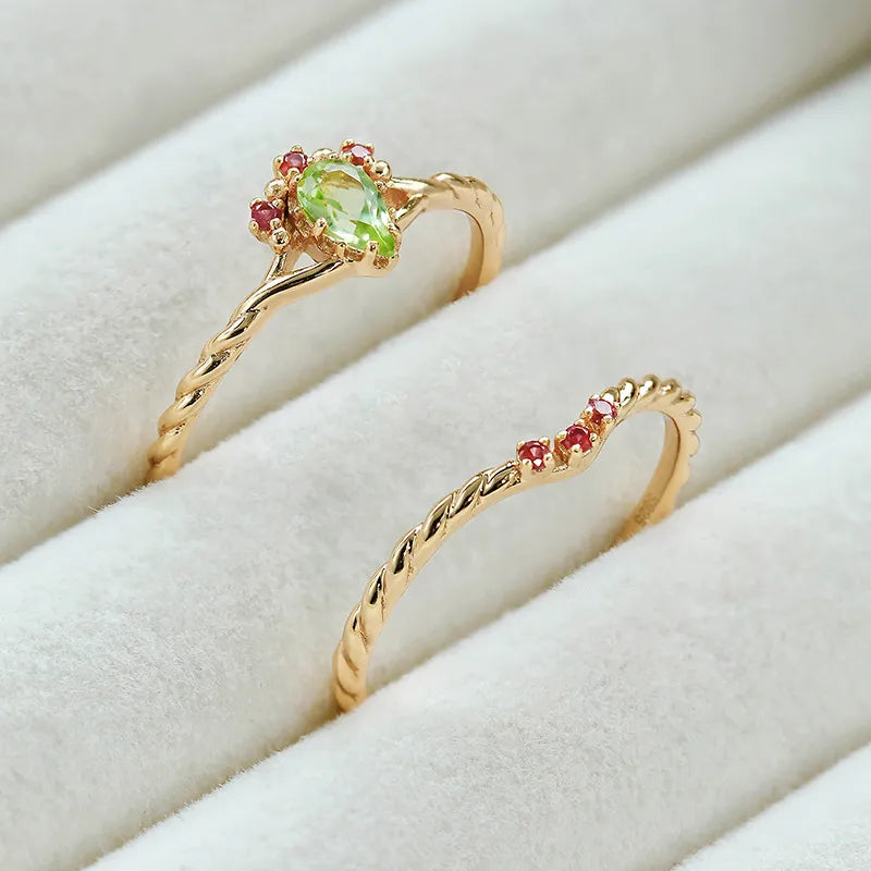 Bague Péridot et Cornaline "Optimisme" Argent Doré Or