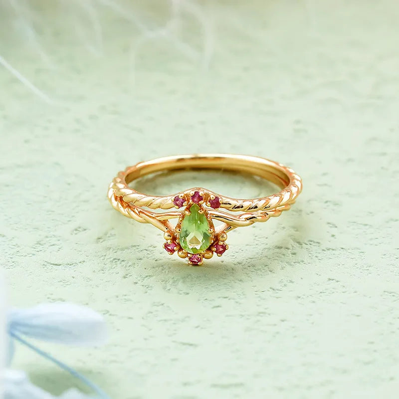 Bague Péridot et Cornaline "Optimisme" Argent Doré Or