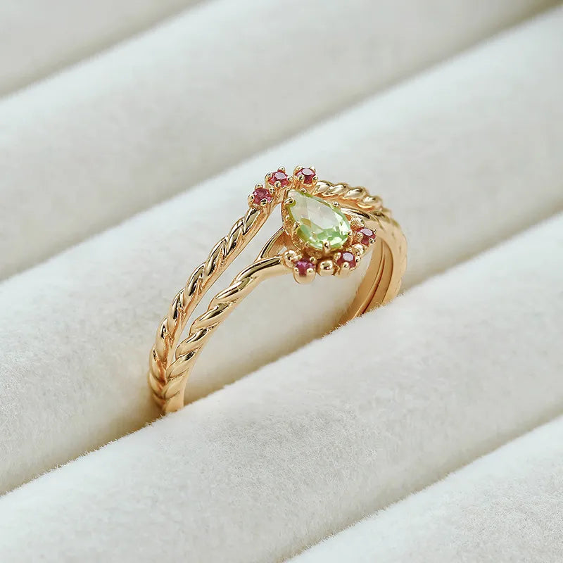 Bague Péridot et Cornaline "Optimisme" Argent Doré Or