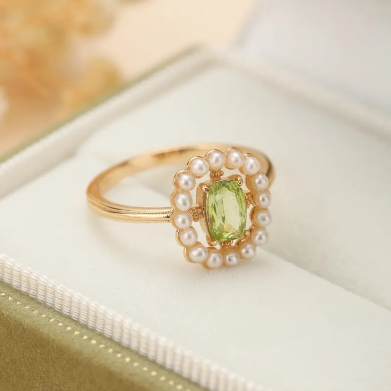 Bague Péridot et Perle "Allure Éclatante" Argent Doré Or