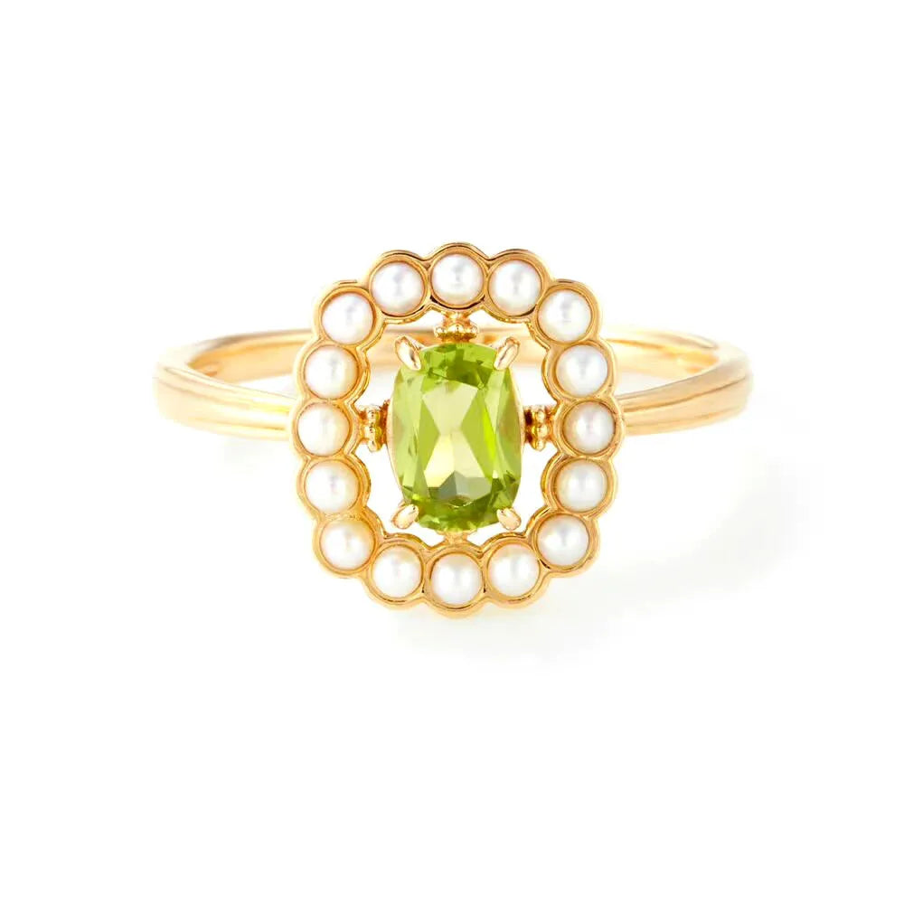 Bague Péridot et Perle "Allure Éclatante" Argent Doré Or