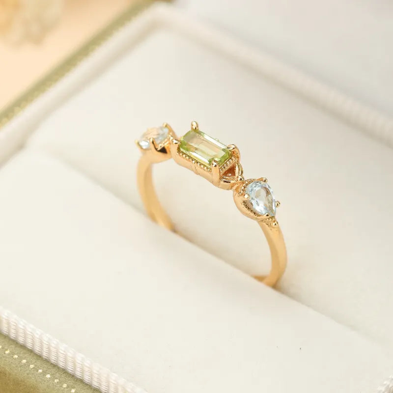 Anillo Peridoto y Topacio "Refinamiento Geométrico" Plata Dorada Oro