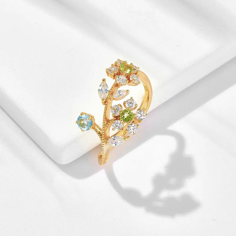 Bague Péridot "Fleur de Narcisse" Argent Doré Or