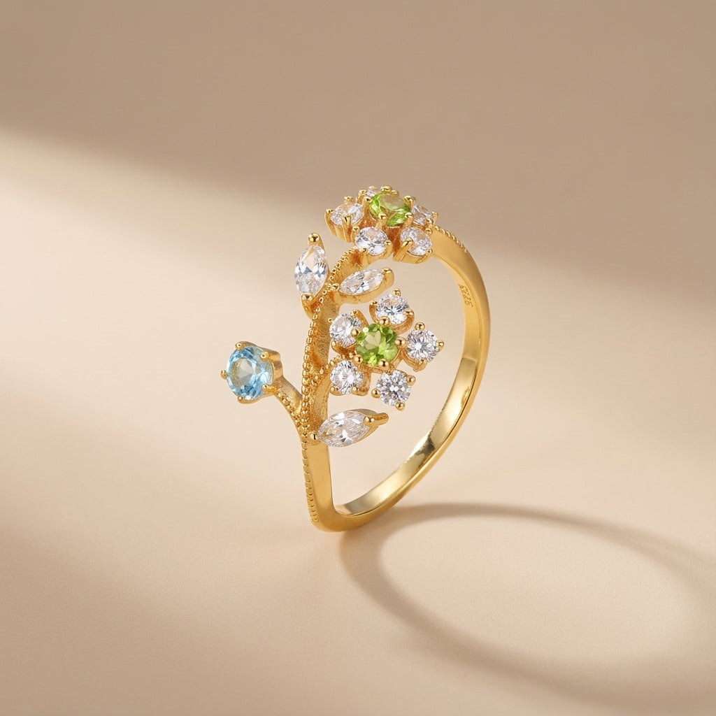 Bague Péridot "Fleur de Narcisse" Argent Doré Or