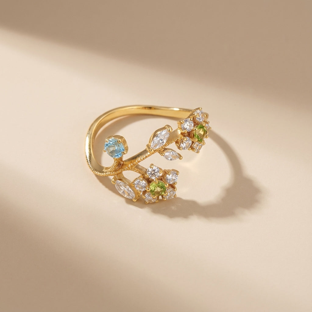 Bague Péridot "Fleur de Narcisse" Argent Doré Or