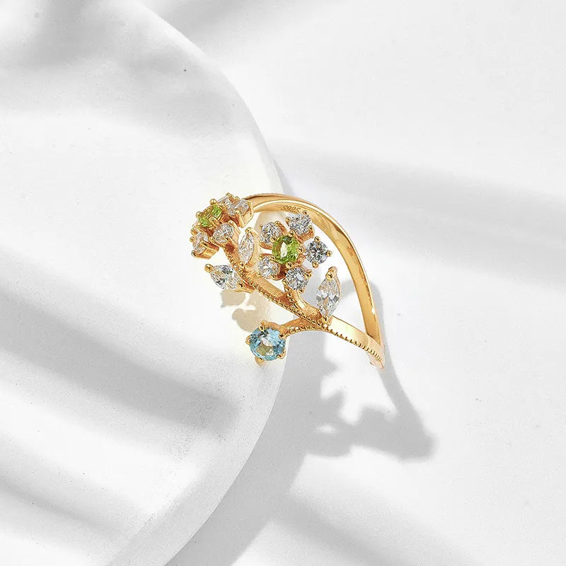 Bague Péridot "Fleur de Narcisse" Argent Doré Or