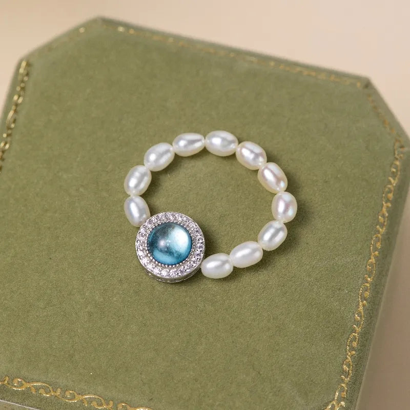 Bague Perle Aigue Marine "Élégance Océanique" Argent
