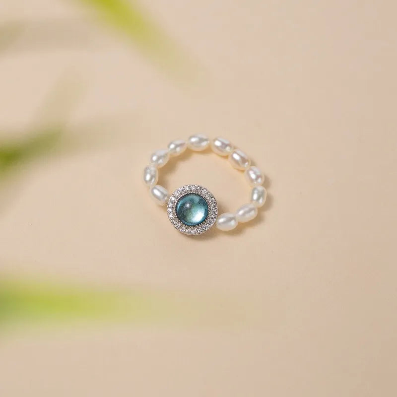 Bague Perle Aigue Marine "Élégance Océanique" Argent