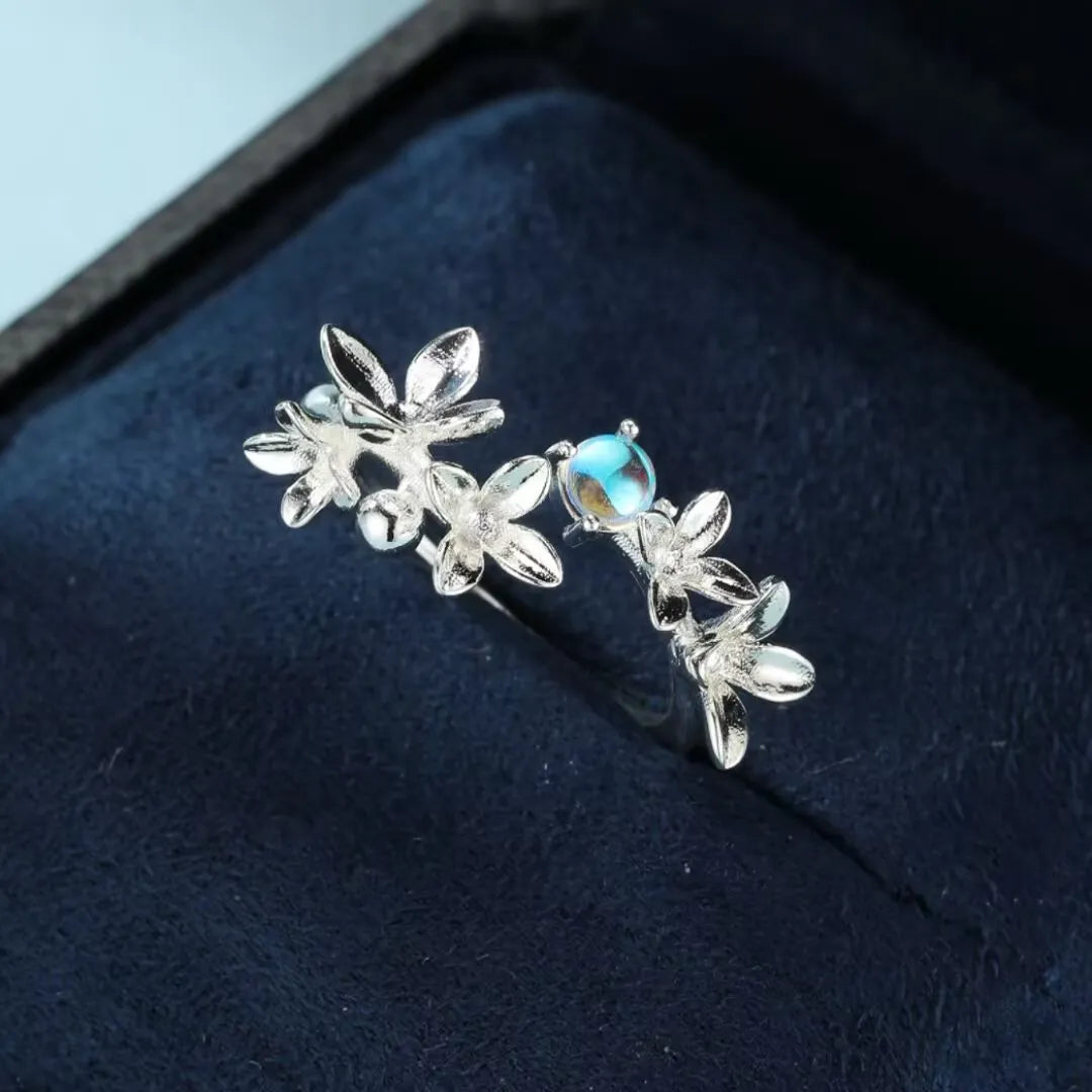 Anello Pietra di Luna "Halo Celeste" Argento