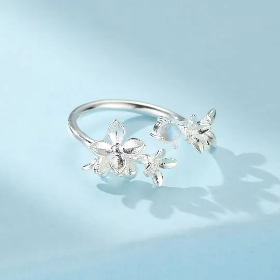 Anello Pietra di Luna "Halo Celeste" Argento