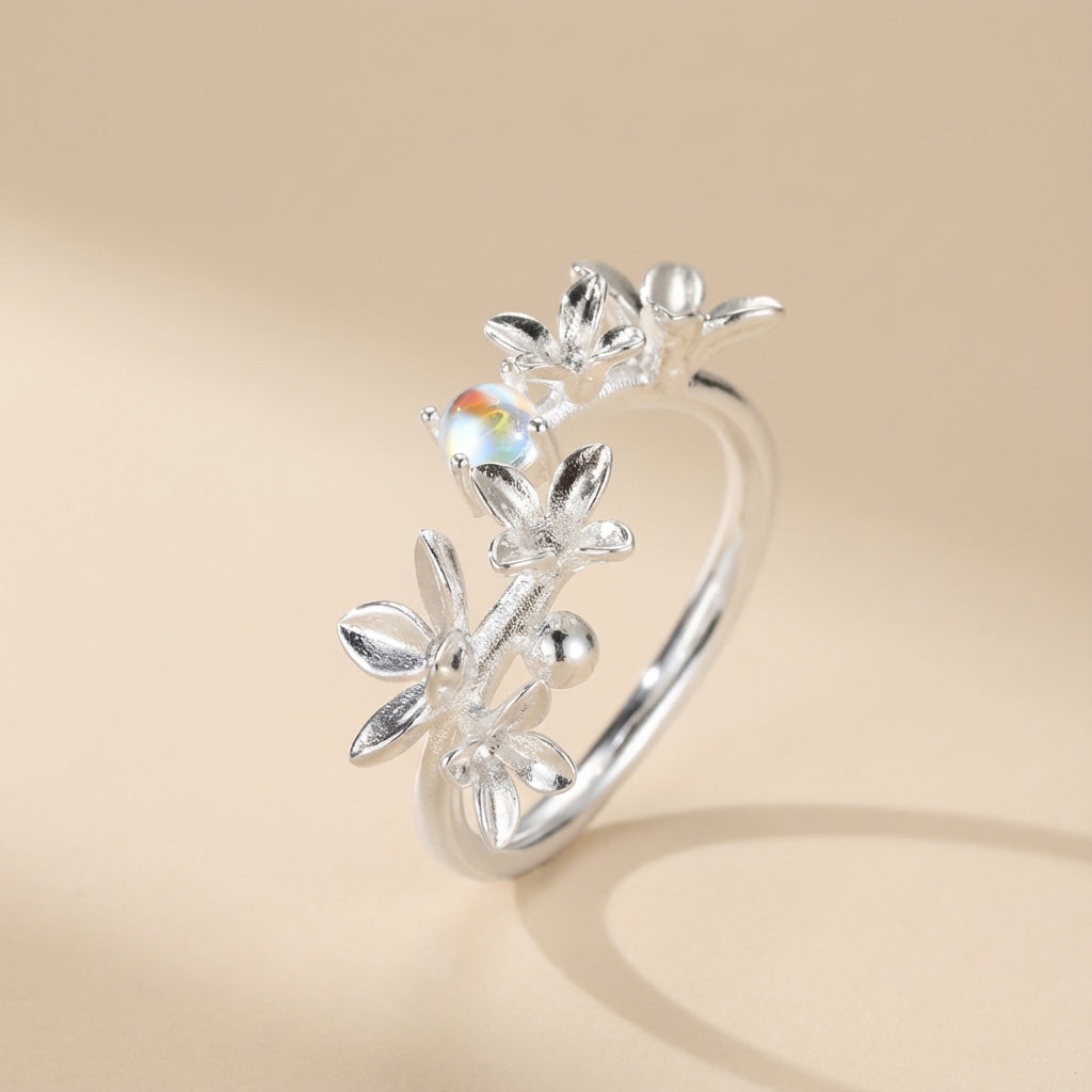 Anillo de Piedra de Luna "Halo Celestial" Plata