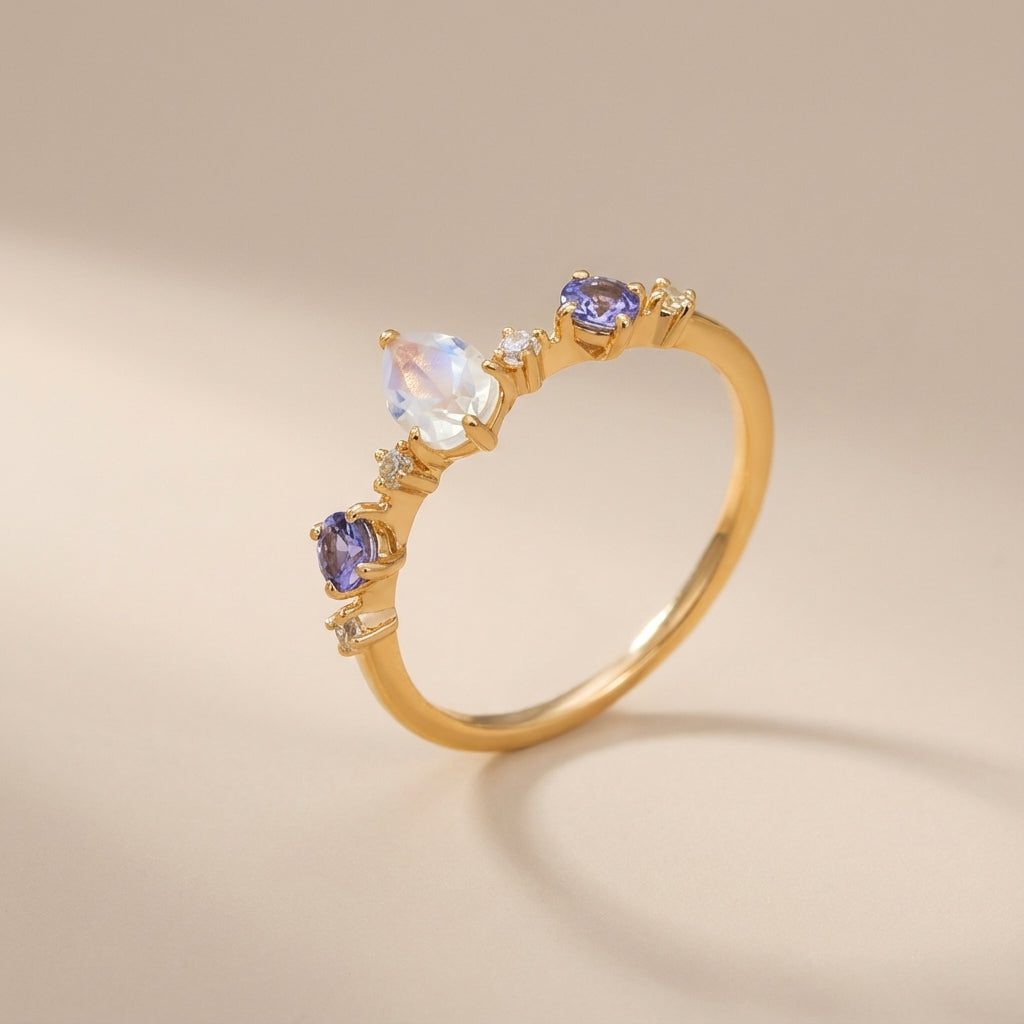Bague Pietra di Luna "Luce Celeste" Argento Dorato Oro