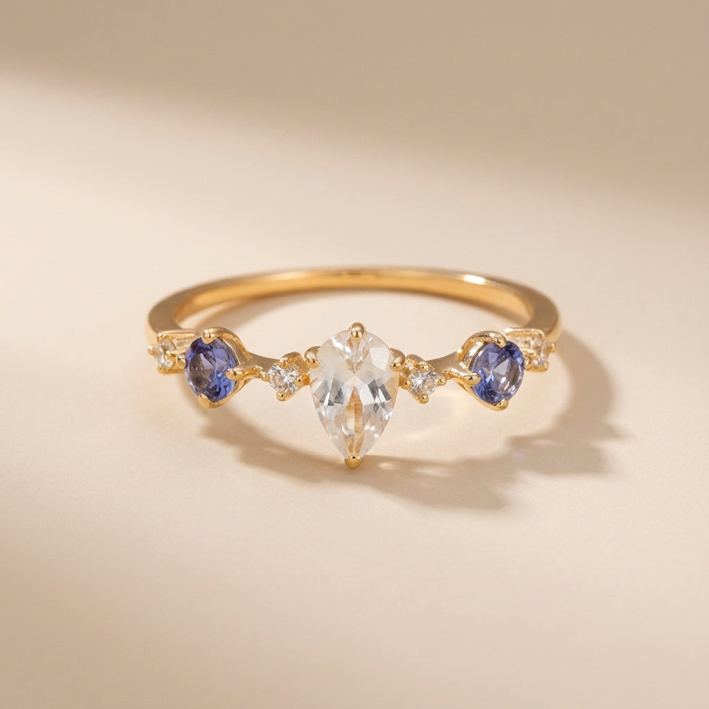 Bague Pierre de Lune "Lueur Céleste" Argent Doré Or