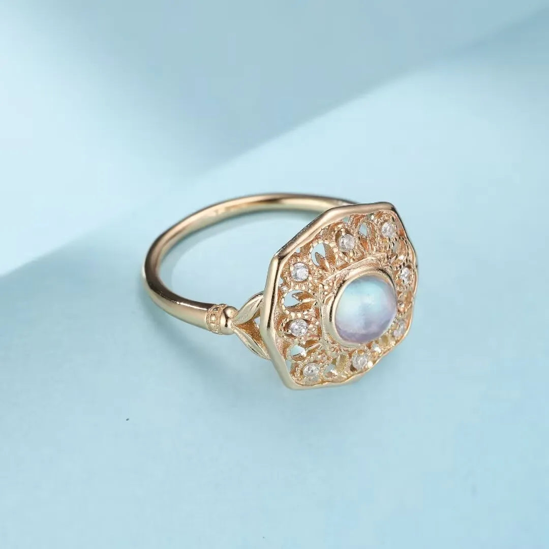 Moonstone Ring "Enchanted Reflection" Gold-Plated Silver