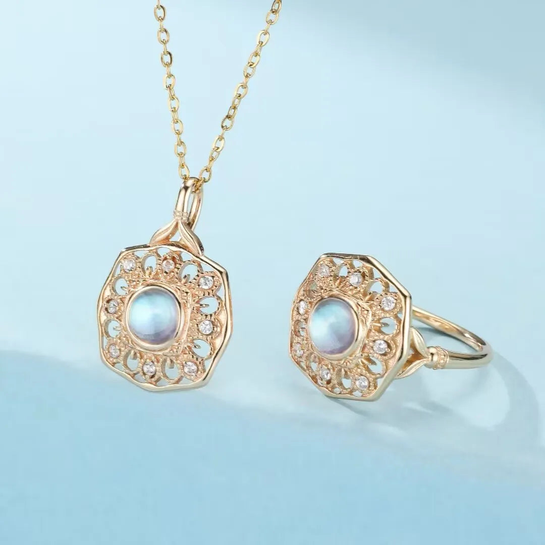 Moonstone Ring "Enchanted Reflection" Gold-Plated Silver