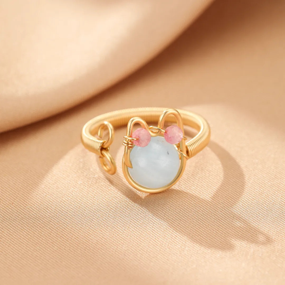 Anello Pietre Naturali "Chaton Joyeux" Dorato Oro 14K