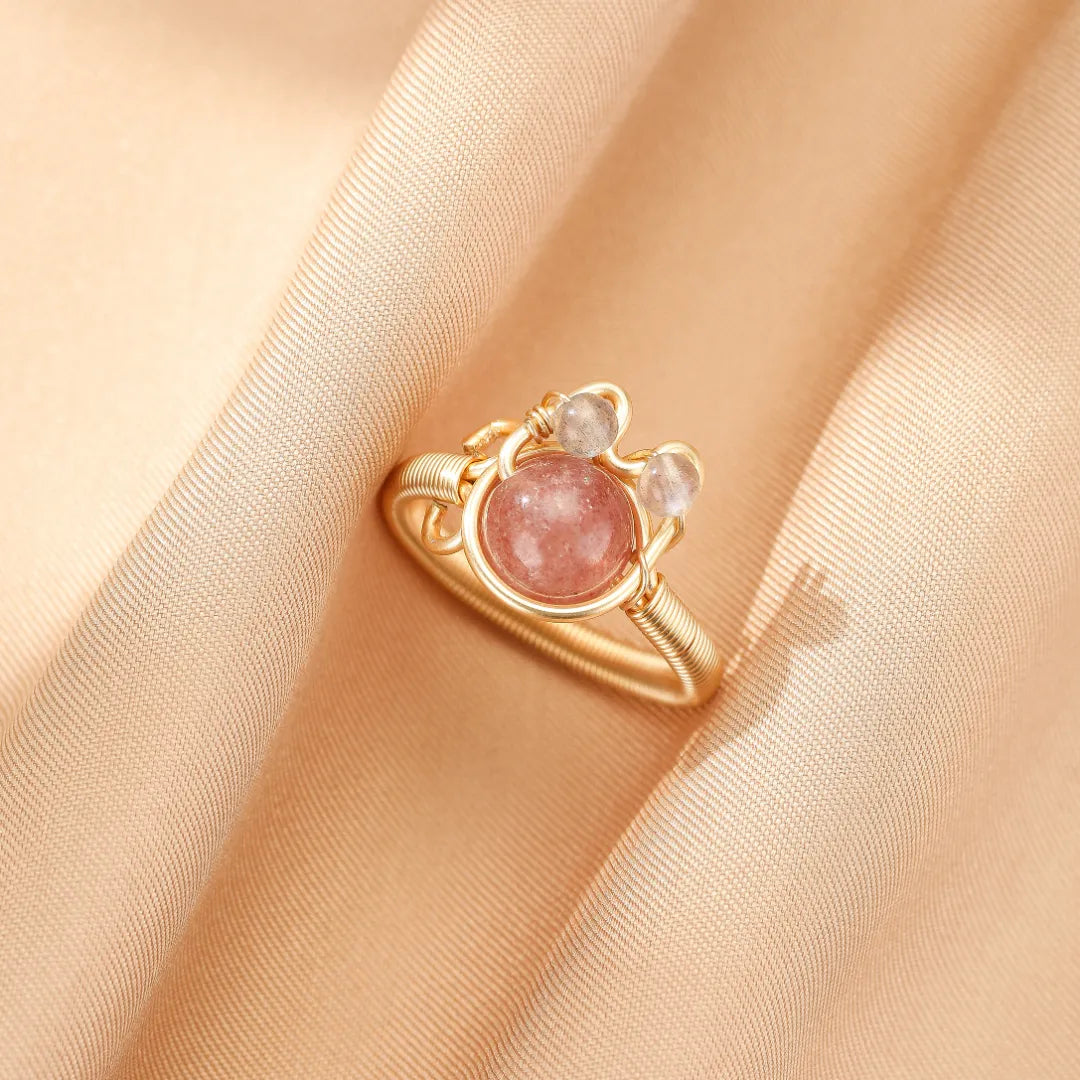 Natural Stones Ring "Joyful Cat" Gold 14K
