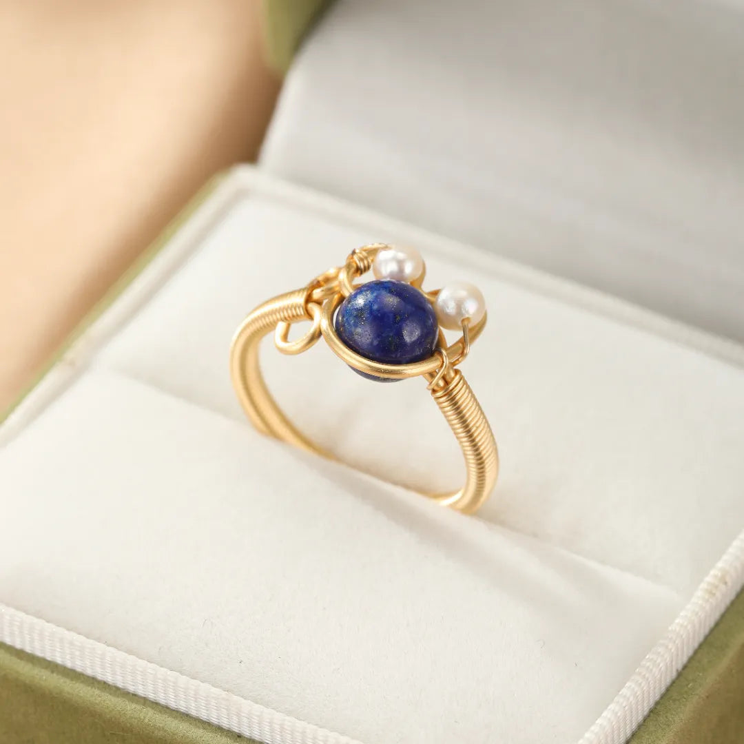 Natural Stones Ring "Joyful Cat" Gold 14K