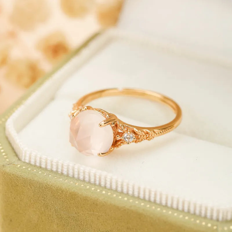 Bague Quartz Rose "Belle Floraison" Argent Doré Or