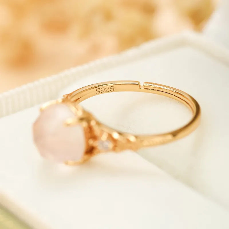 Bague Quartz Rose "Belle Floraison" Argent Doré Or