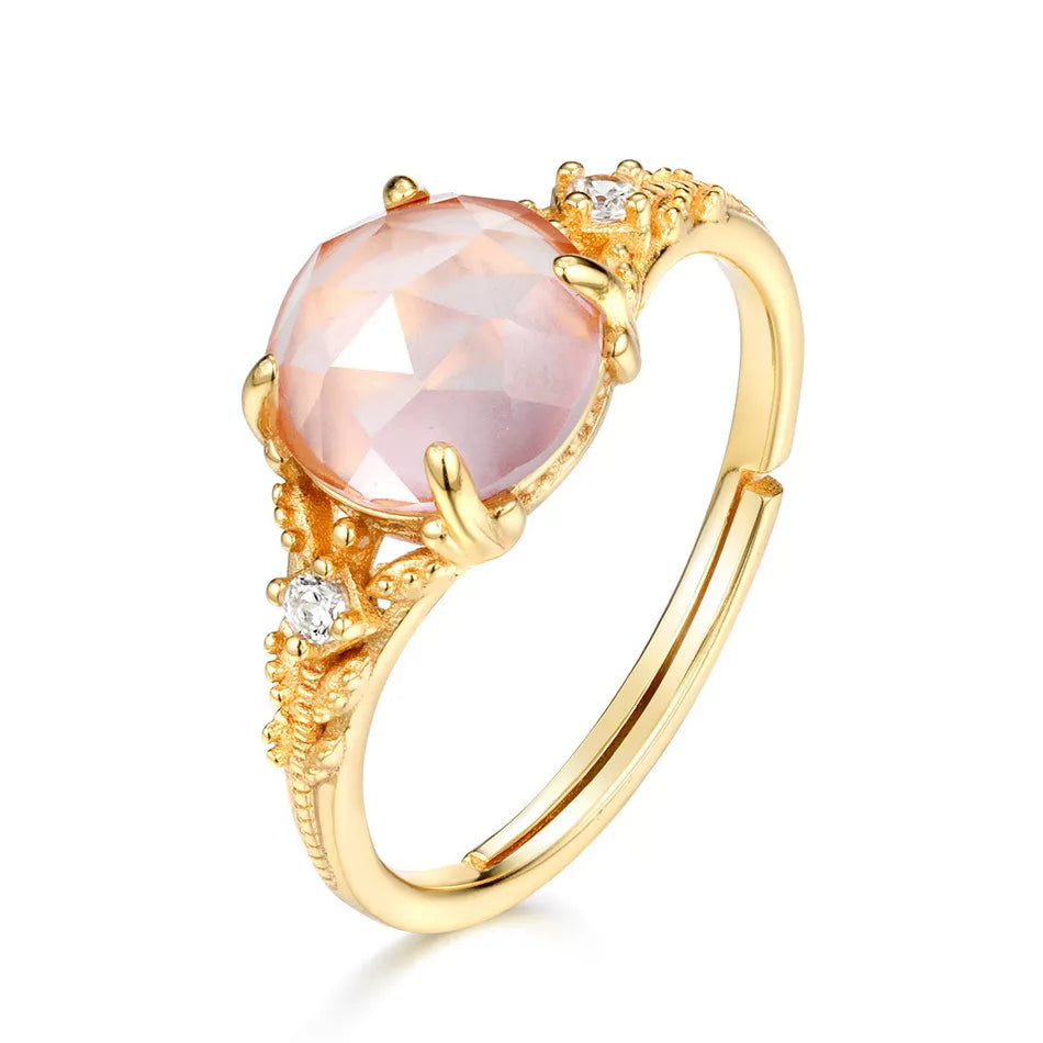 Bague Quartz Rose "Belle Floraison" Argent Doré Or