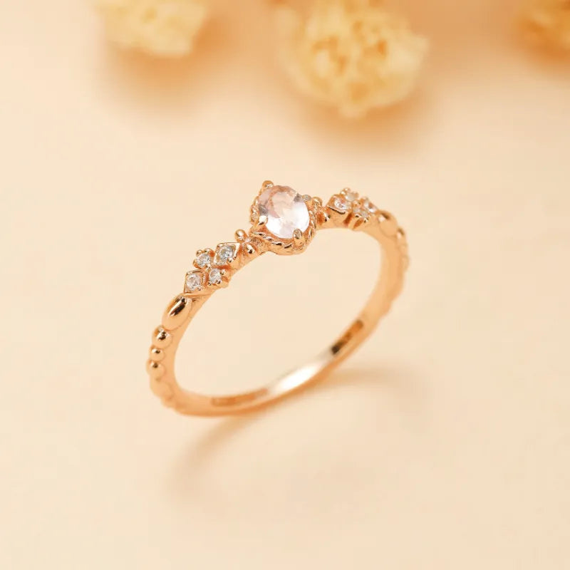 Bague Quartz Rose "Douceur" Argent Doré Or