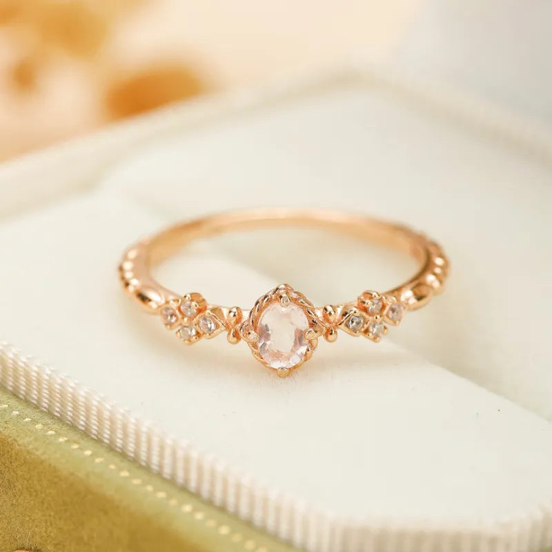Bague Quartz Rose "Douceur" Argent Doré Or