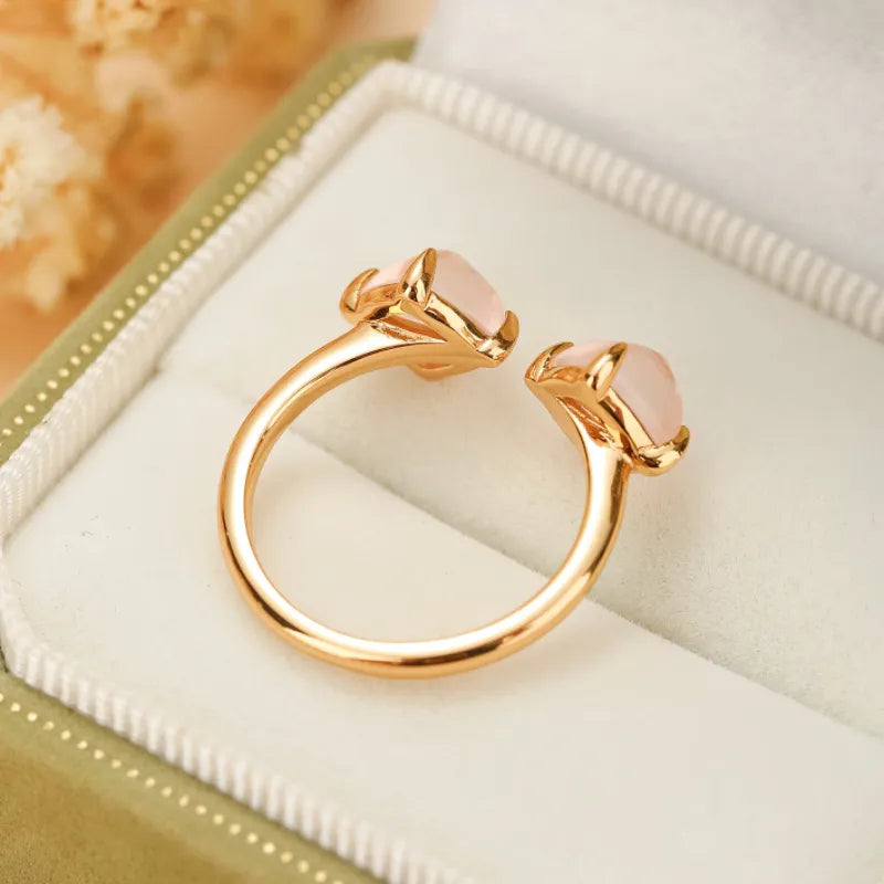 Bague Quartz Rose "Éclat Jumelé" Argent Doré Or